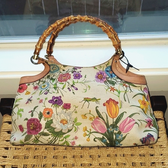 Gucci Flora Bamboo Top Handle Tote Bag (READ) - Picture 3 of 16